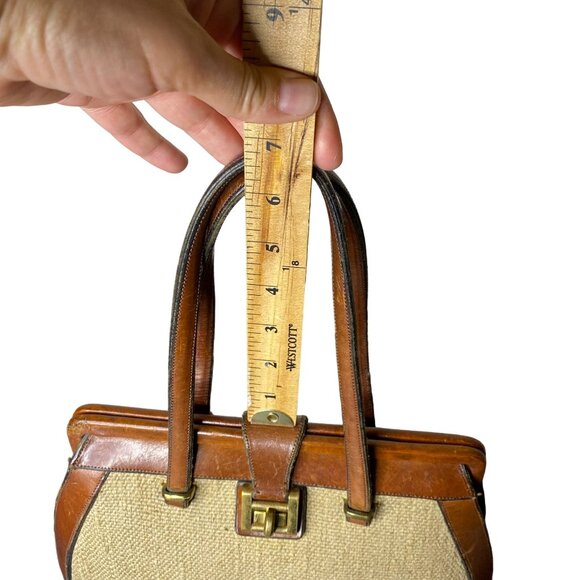 Vintage 60s Etienne Aigner French Leather & Woven Handbag w/ Turn-Lock Closure - Picture 14 of 15